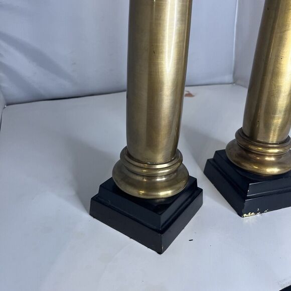 Vintage Pair of Brass Column Candlestick Holder 15” Tall MCM Very Heavy - Picture 8 of 11
